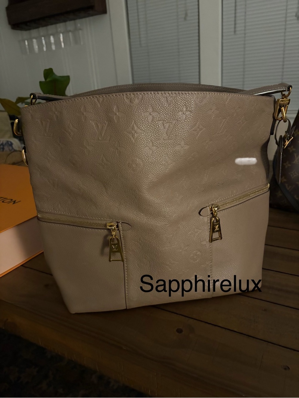 Louis Vuitton Taupe Monogram Empreinte Shoulder Bag with Gold Hardware